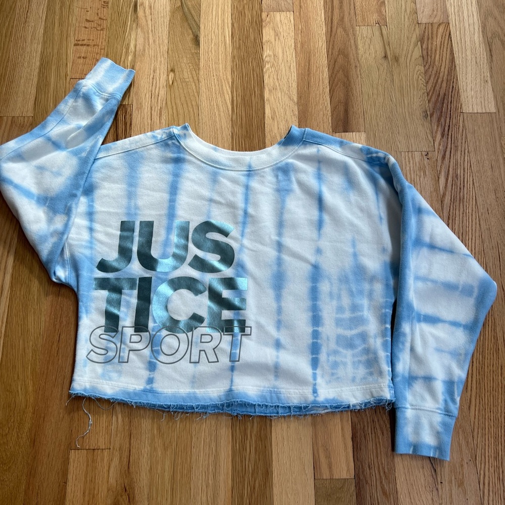 Justice oversized blue tie dye sweatshirt (size 12)